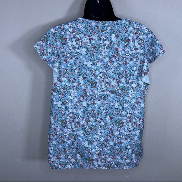 LARGE BLUE RUFFLE SLEEVE BLOUSE TOP LIGHTWEIGHT PASTEL SHORT SLEEVE - Picture 4 of 9